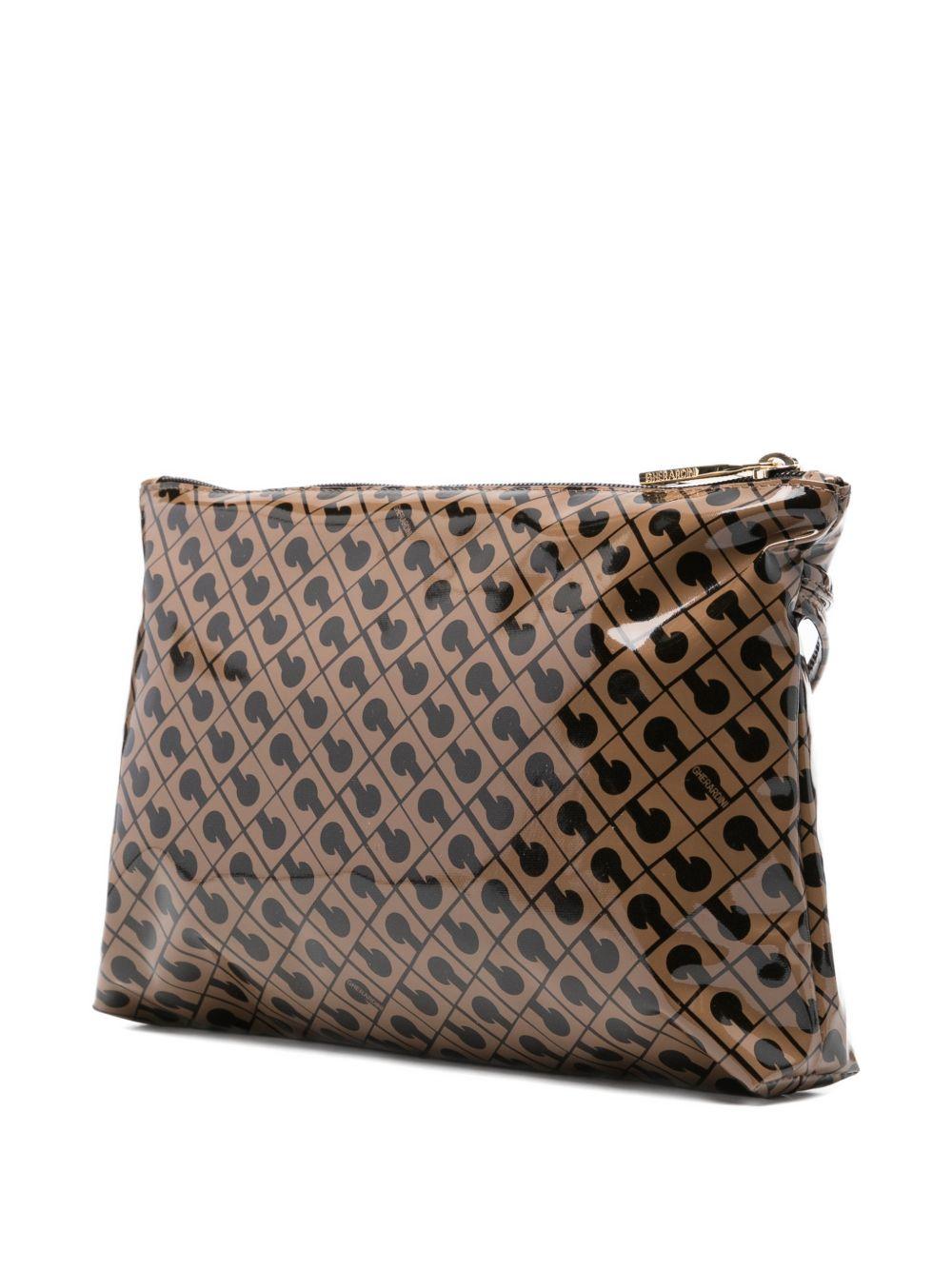 GHERARDINI Pochette clutch bag Softy Glossy Toffee con logo all-over 