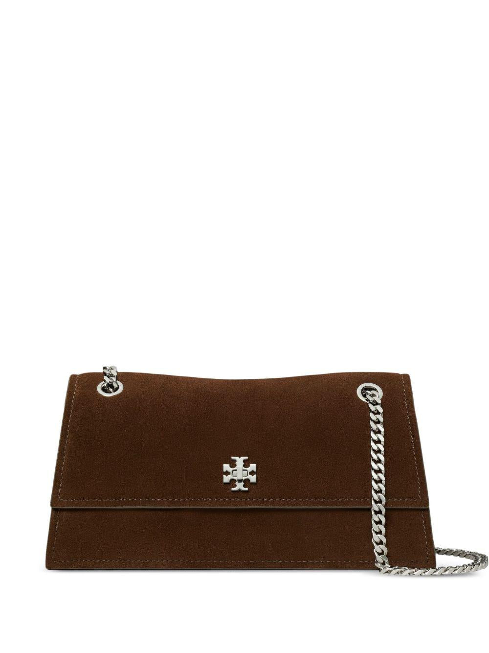 TORY BURCH Borsa a spalla 'Kira Turnlock' in suede marrone 