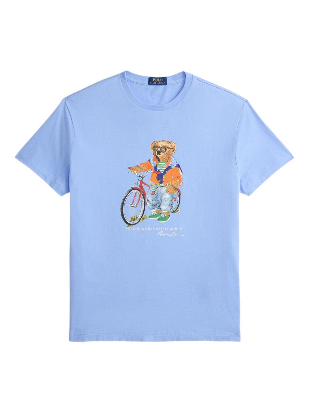 POLO RALPH LAUREN T-shirt celeste con illustrazione grafica centrale 