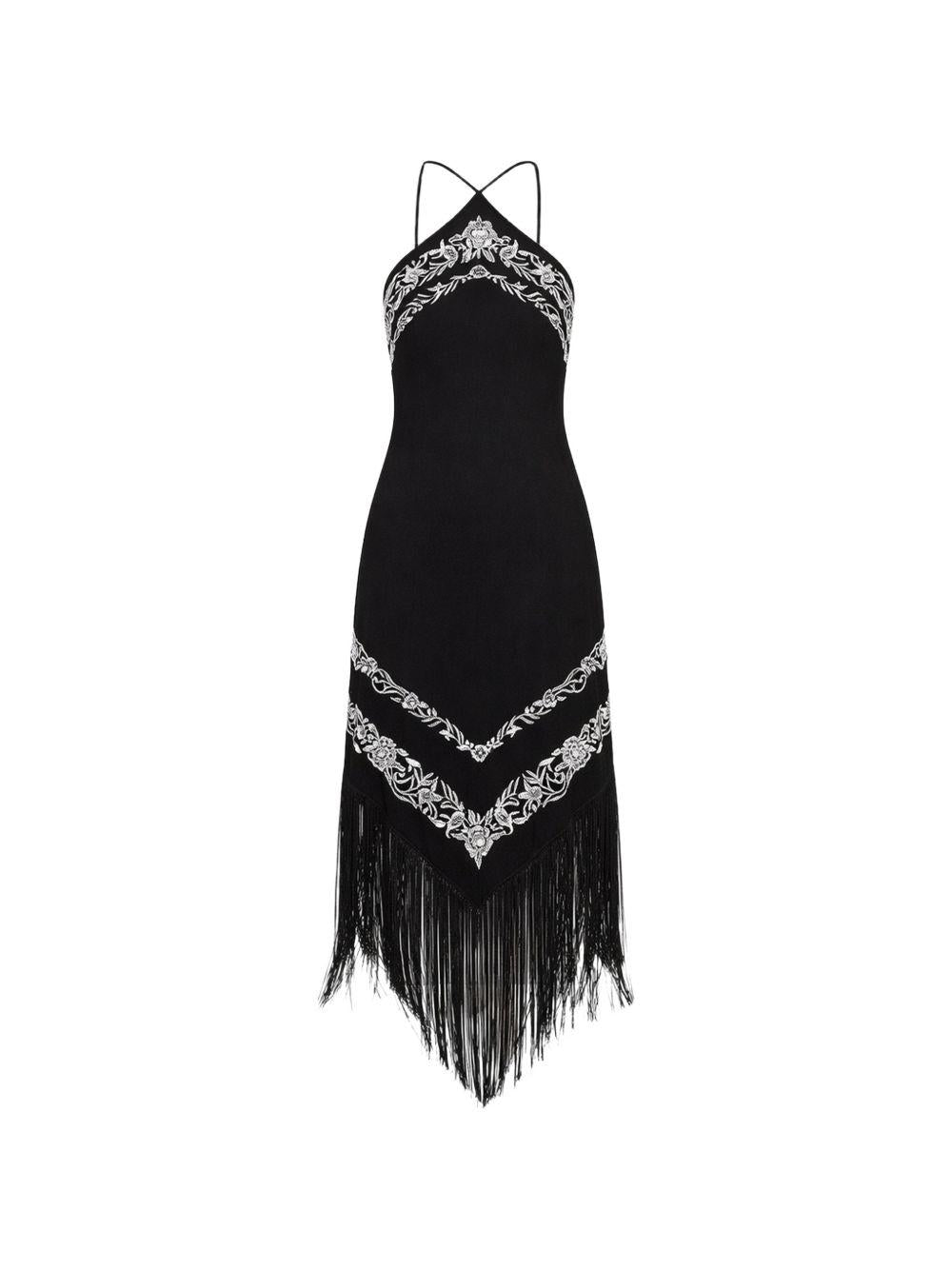 TWINSET Abito midi nero con pizzo floreale 