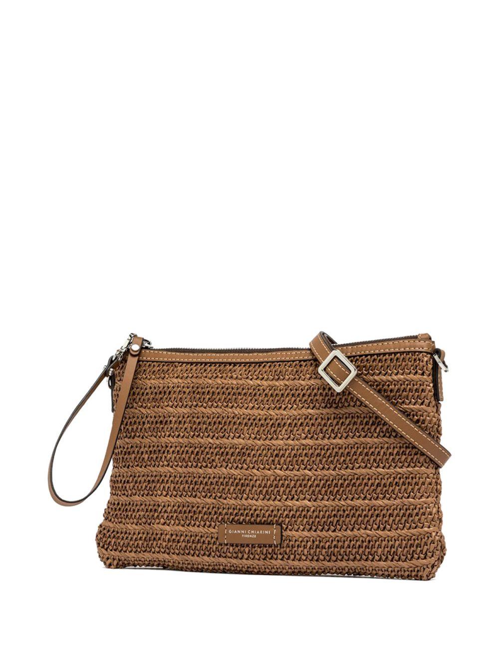 GIANNI CHIARINI Pochette Marcella in rafia e pelle marrone 