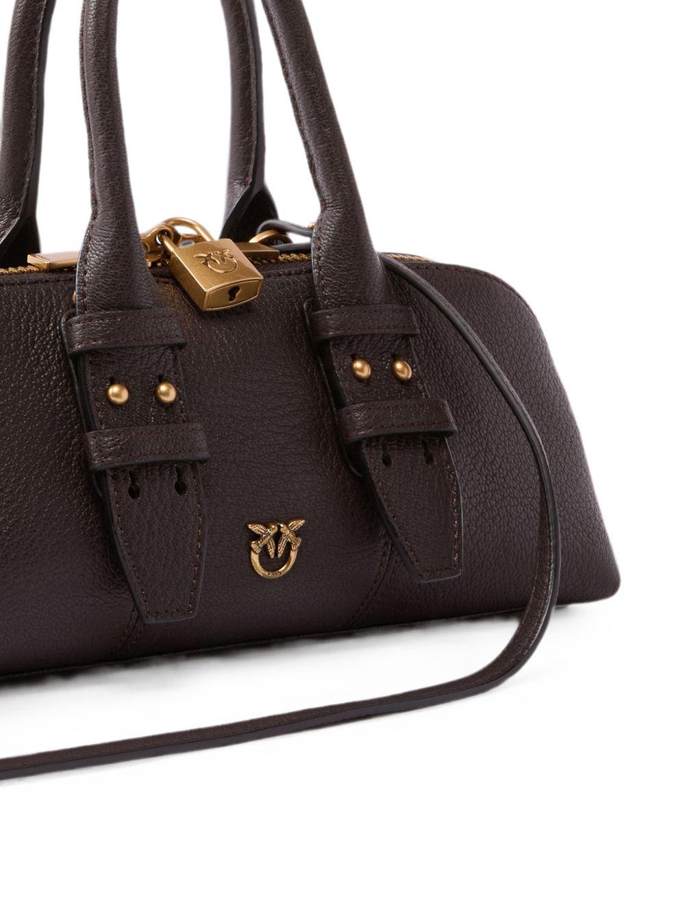 PINKO Borsa bowling in pelle martellata marrone 