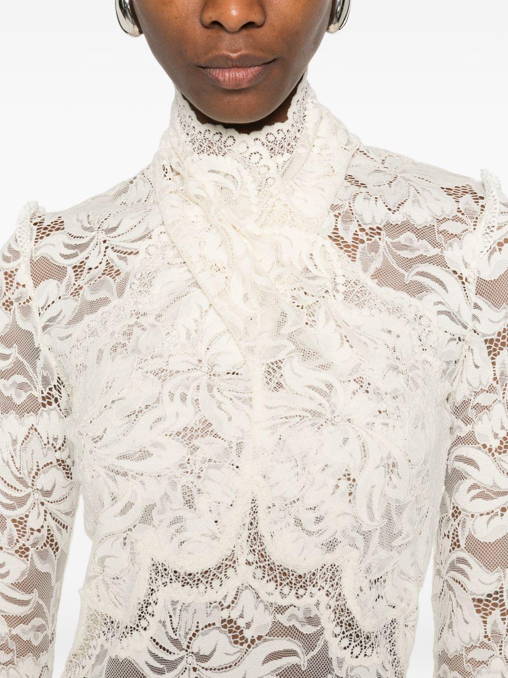 RABANNE T-shirt bianca a maniche lunghe con pizzo 
