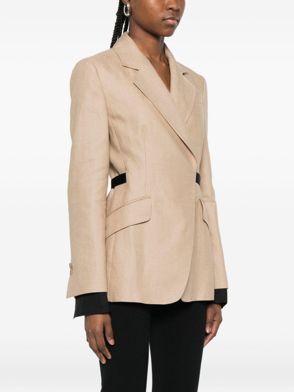 MAX MARA Blazer Sfionda in lino beige con cintura nera 