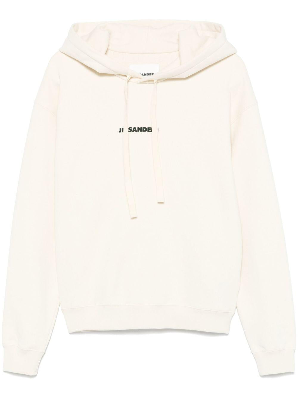 JIL SANDER Felpa con cappuccio in cotone color panna 