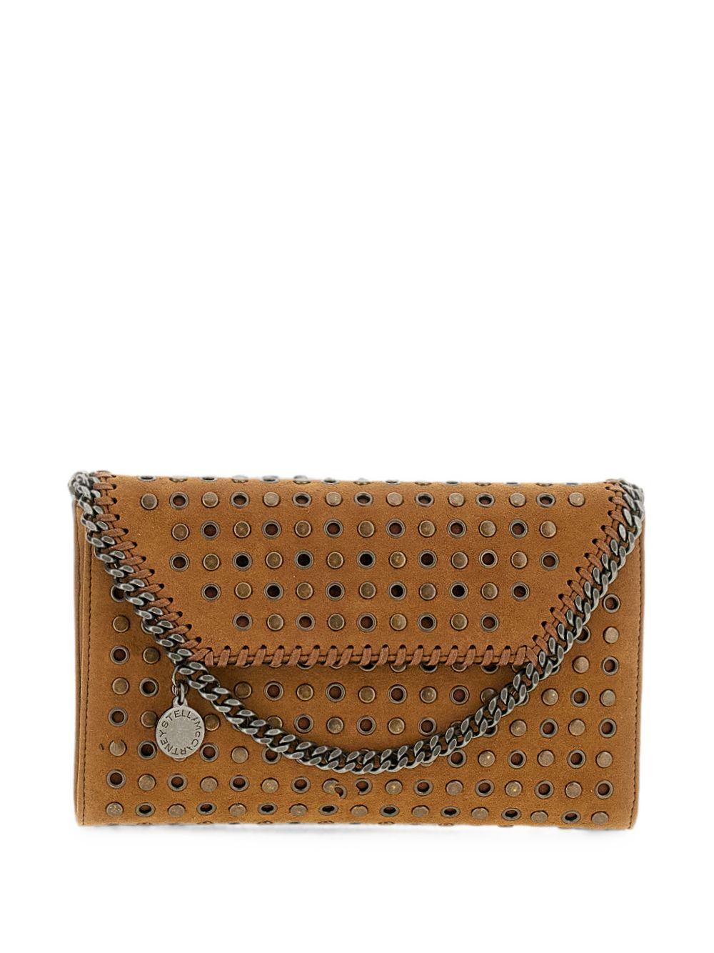 STELLA MCCARTNEY Borsa wallet crossbody cammello con borchie 