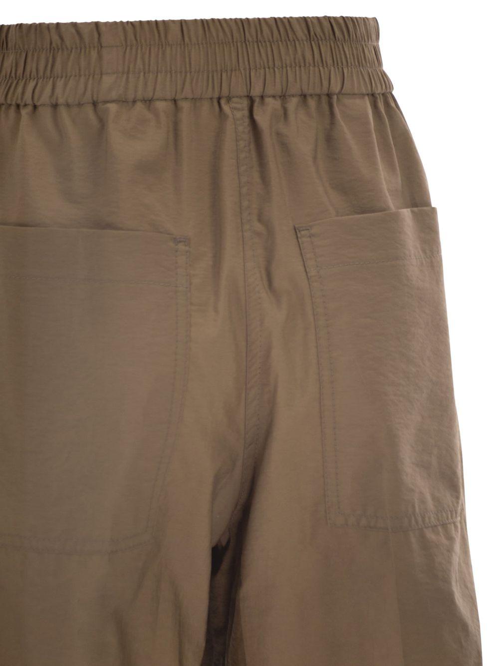BRUNELLO CUCINELLI Pantaloni in cotone marrone con vita elastica 