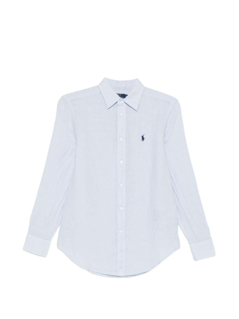 POLO RALPH LAUREN Camicia con logo Polo in lino azzurro 