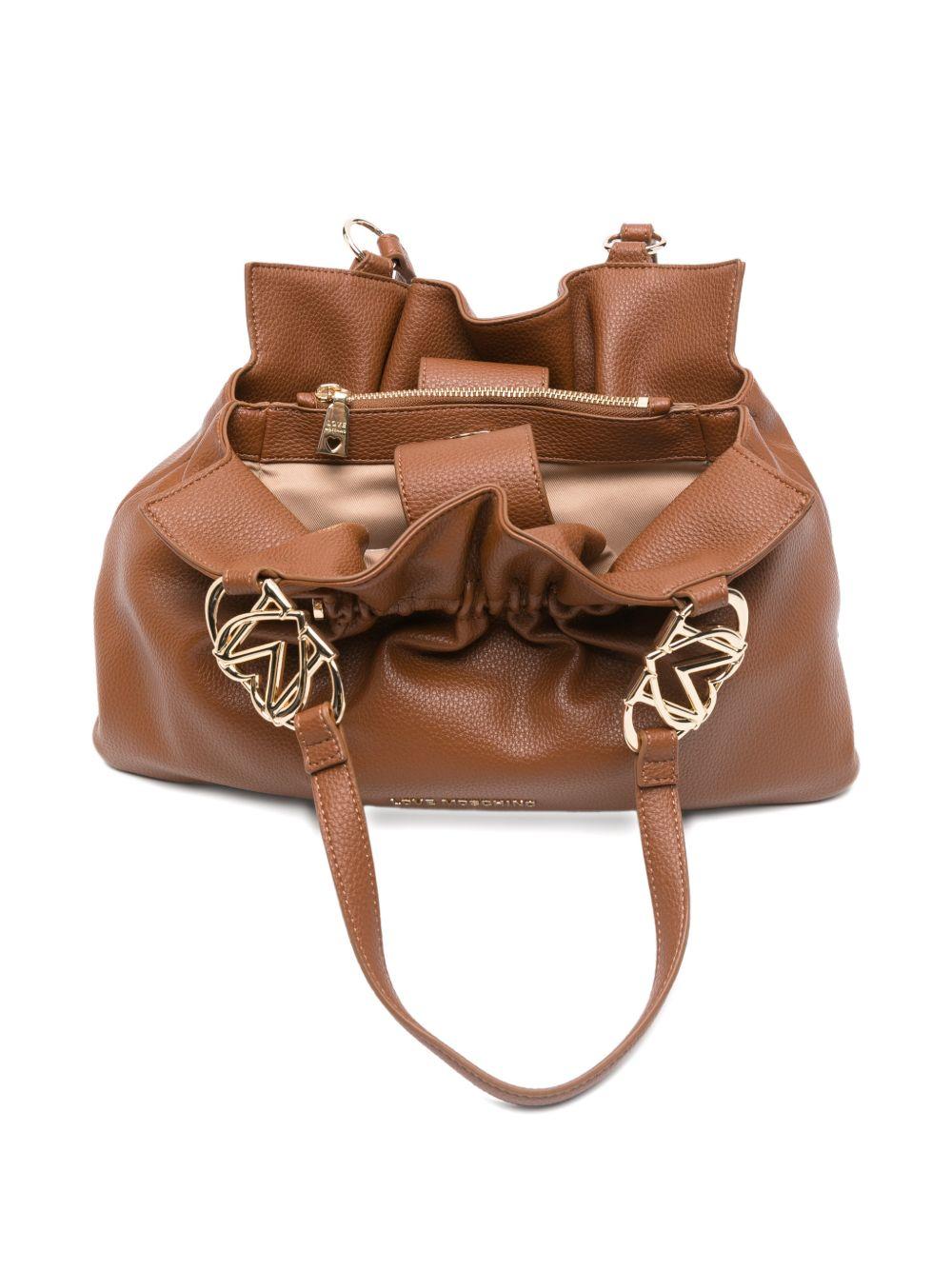 LOVE MOSCHINO Borsa a secchiello marrone con logo dorato 