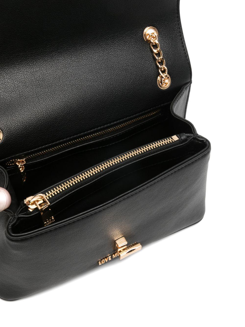 LOVE MOSCHINO Borsa nera in ecopelle con catenina dorata e chiusura a cuore 