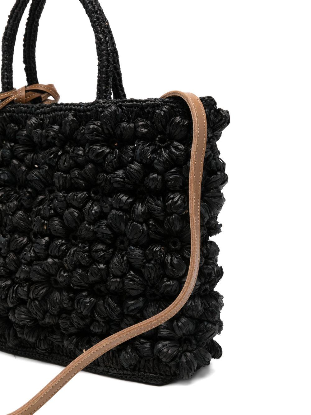 AFAR Borsa a mano Flower in rafia nera 