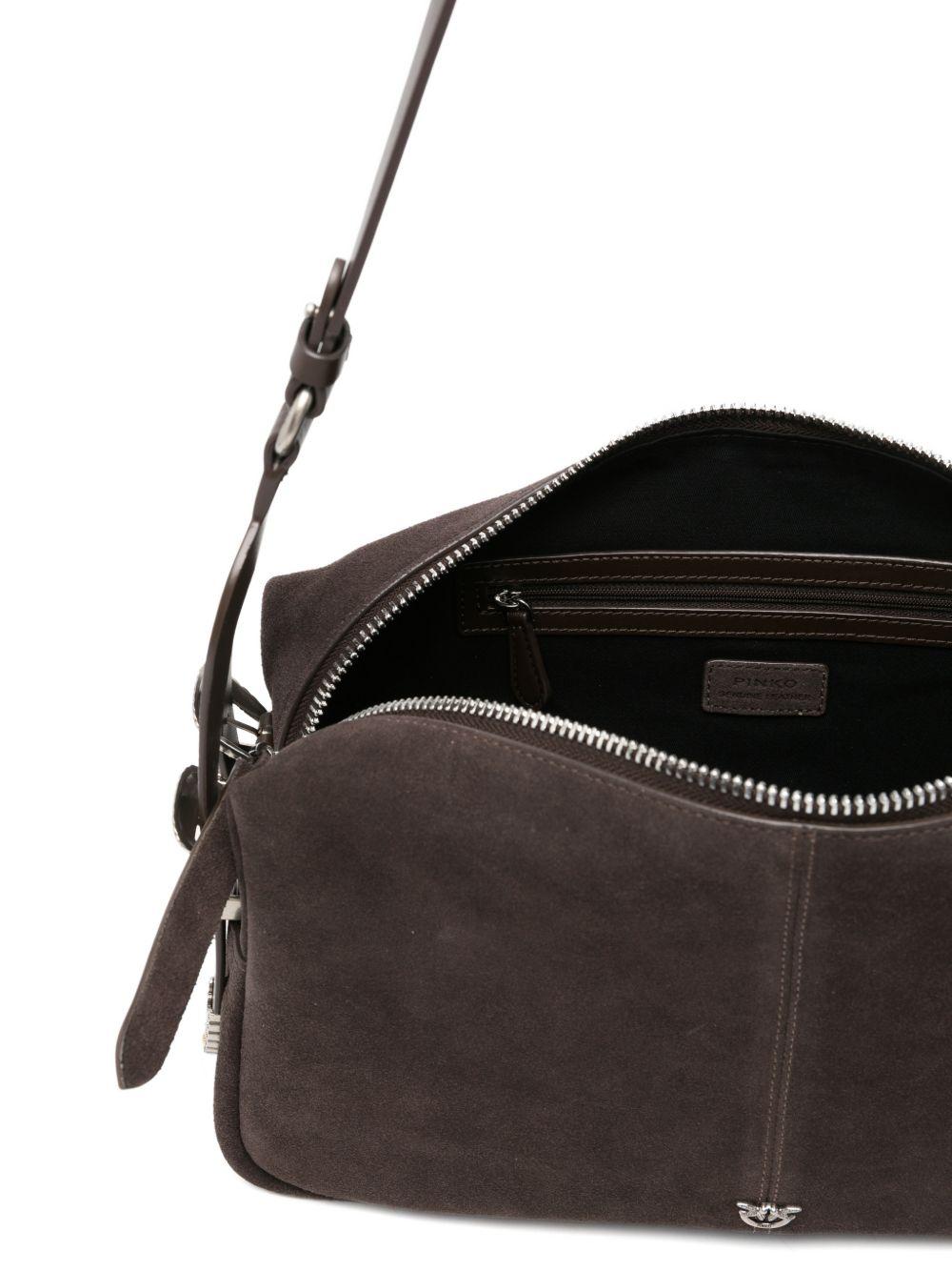 PINKO Borsa a spalla Classic Suede con logo marrone scuro 