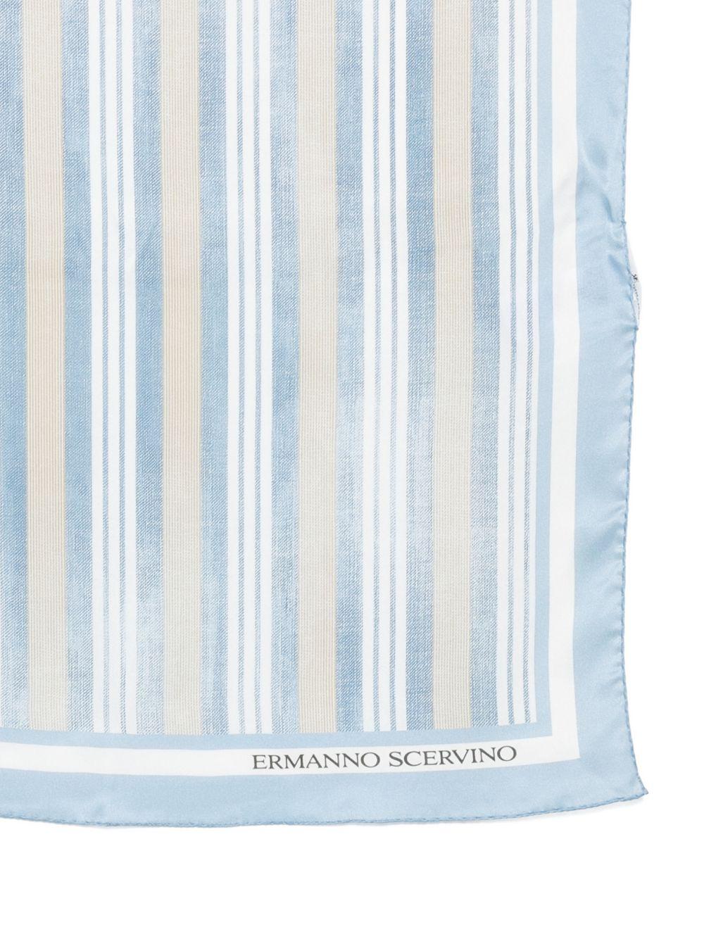 ERMANNO SCERVINO Foulard in seta con righe bianche e celeste 