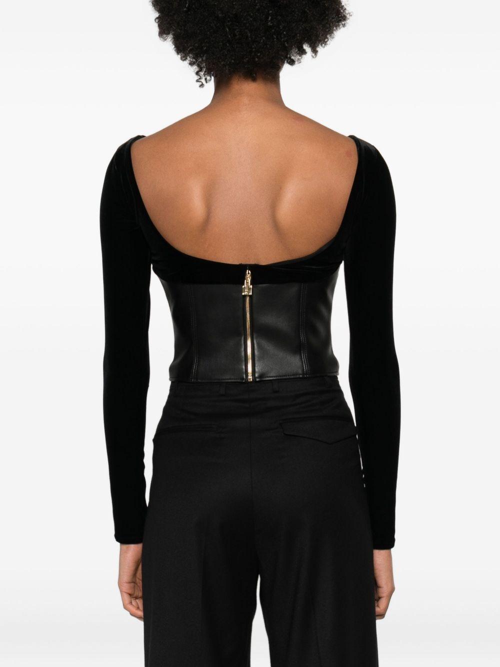 ELISABETTA FRANCHI Top bustier in velluto nero e ecopelle 