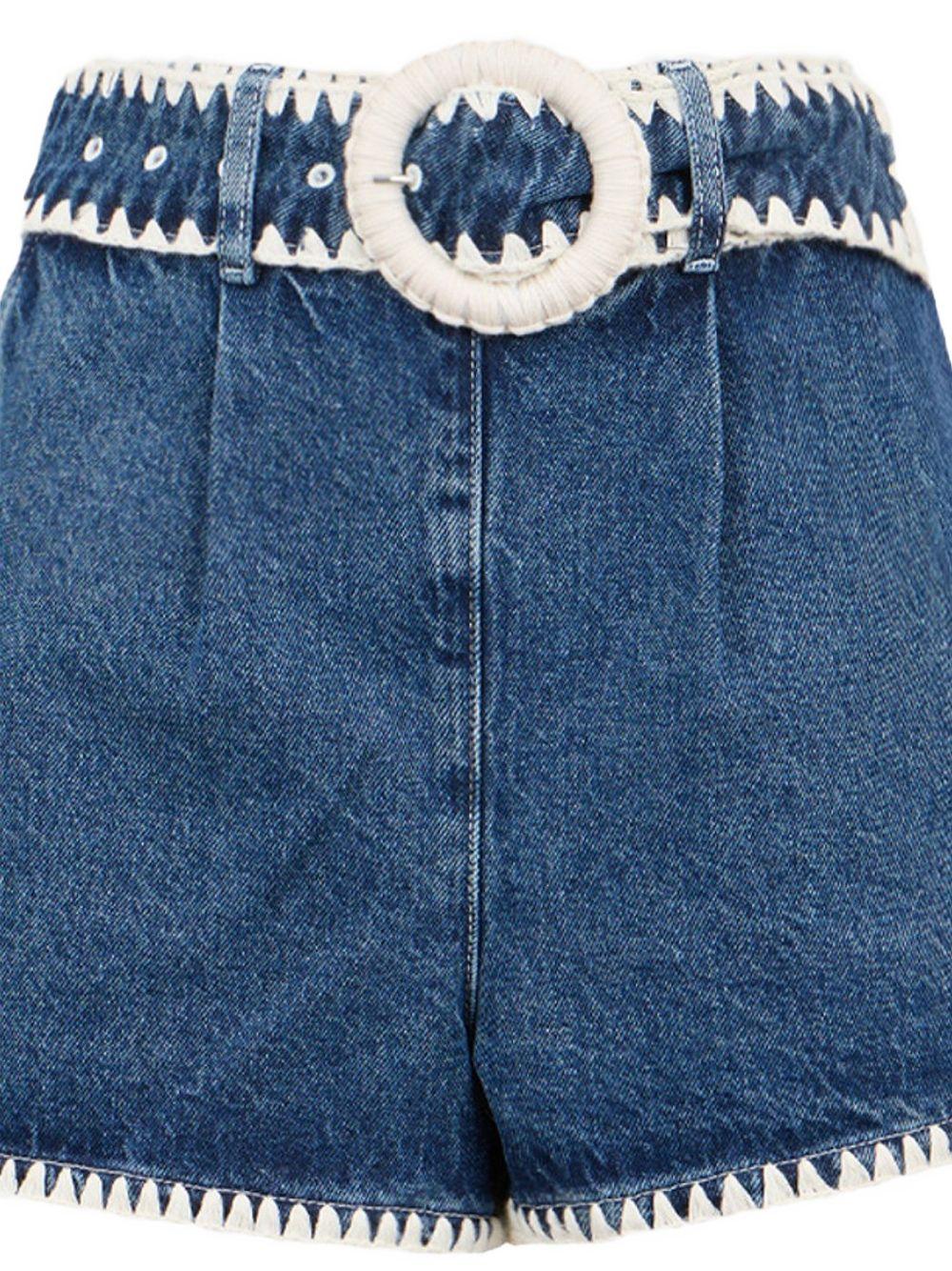 FARM RIO Shorts in cotone denim blu con dettagli crochet 