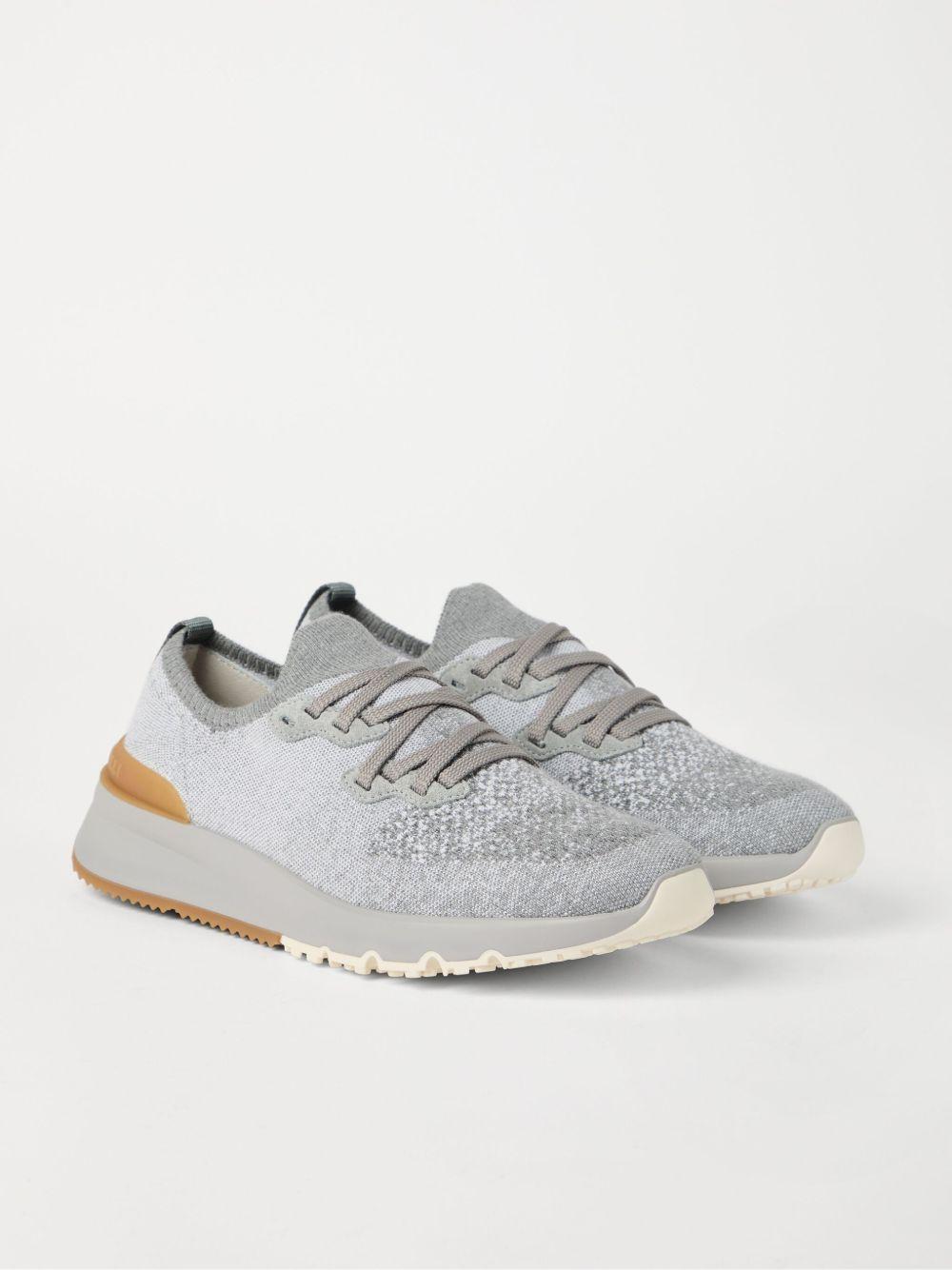 BRUNELLO CUCINELLI Sneakers in maglia chiné grigia 