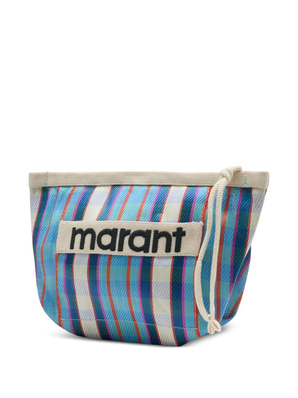 ISABEL MARANT Pochette a righe blu e bianche con logo 