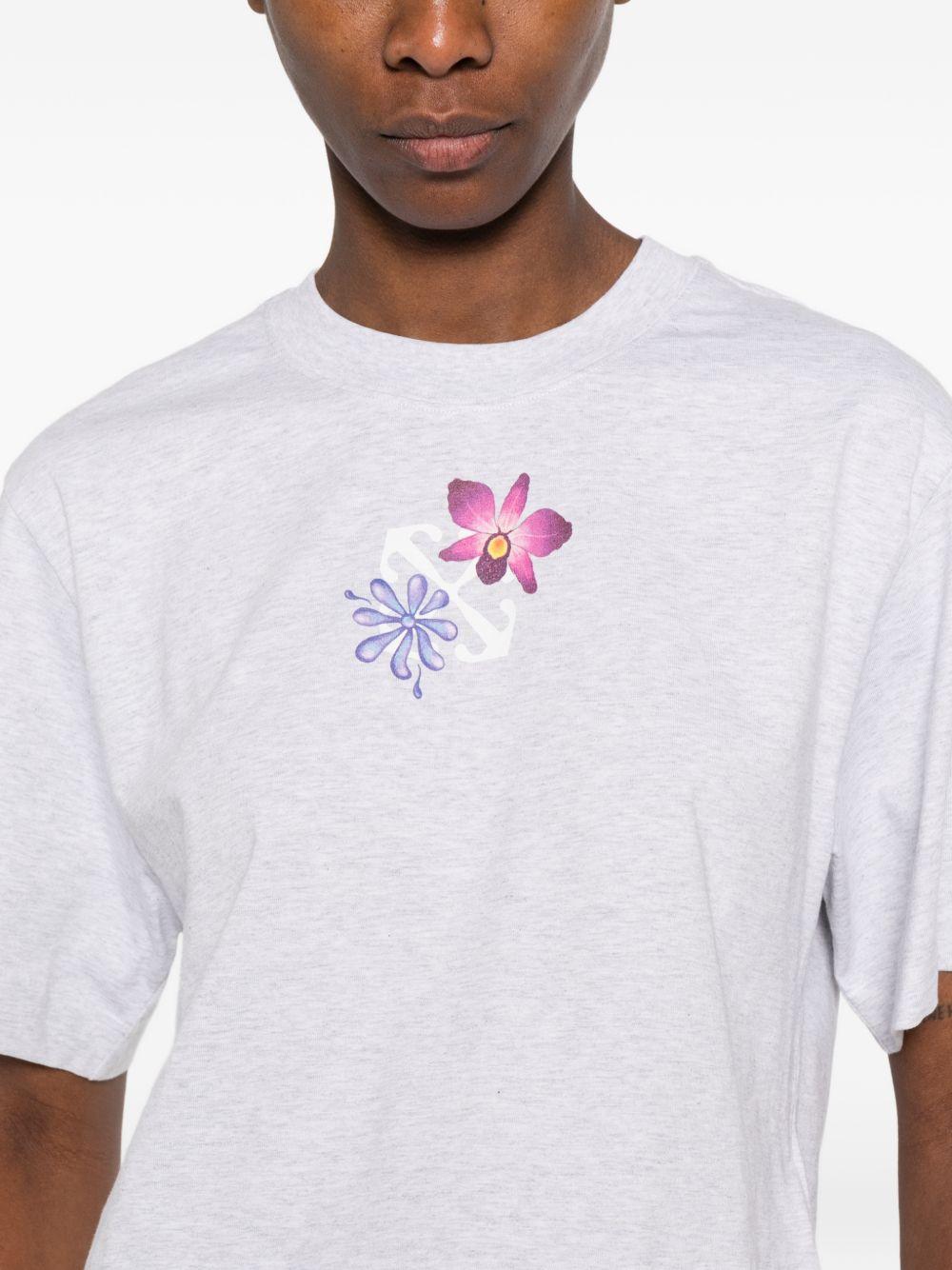 OFF WHITE T-shirt con stampa floreale in cotone grigio 