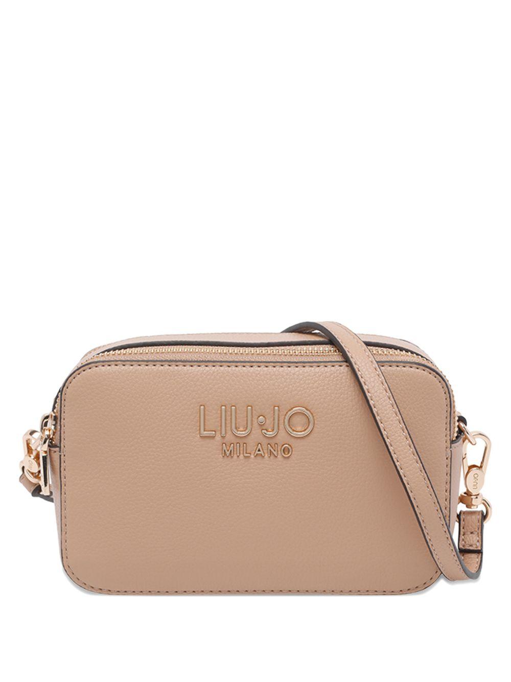 LIUJO Borsa color nude con tracolla e placca logo 