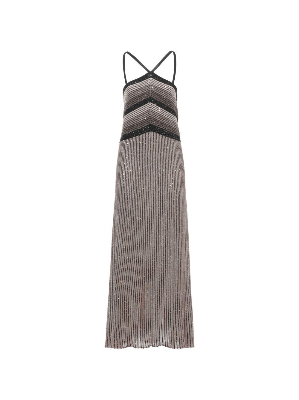 D EXTERIOR Abito lungo grigio con strass 