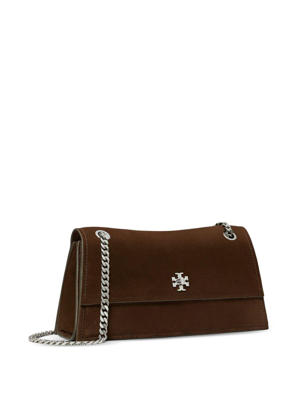 TORY BURCH Borsa a spalla 'Kira Turnlock' in suede marrone 
