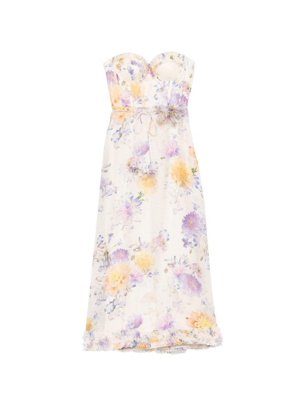 ZIMMERMANN Abito midi con stampa floreale e scollo a cuore 