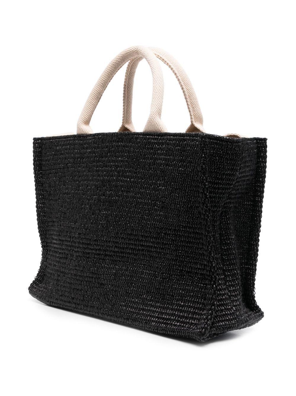 MARNI Borsa tote in rafia nera con logo 