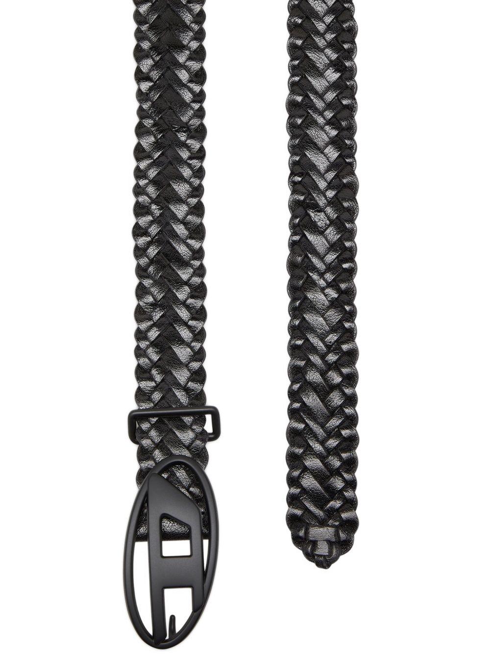 DIESEL Cintura intrecciata in pelle nera con fibbia logo 