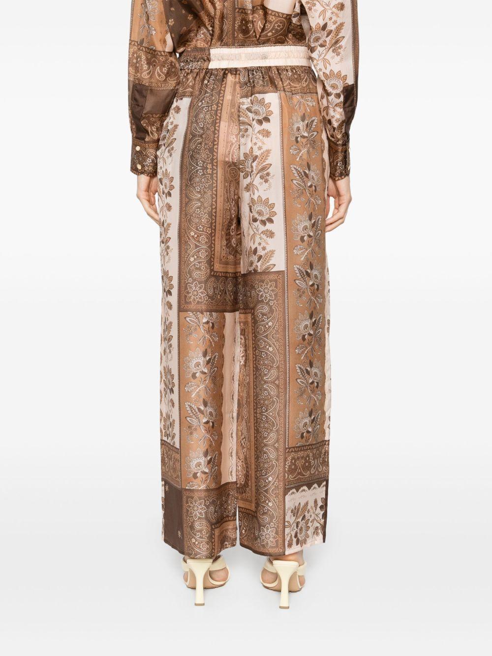 ZIMMERMANN Pantaloni con stampa bandana in seta marrone 