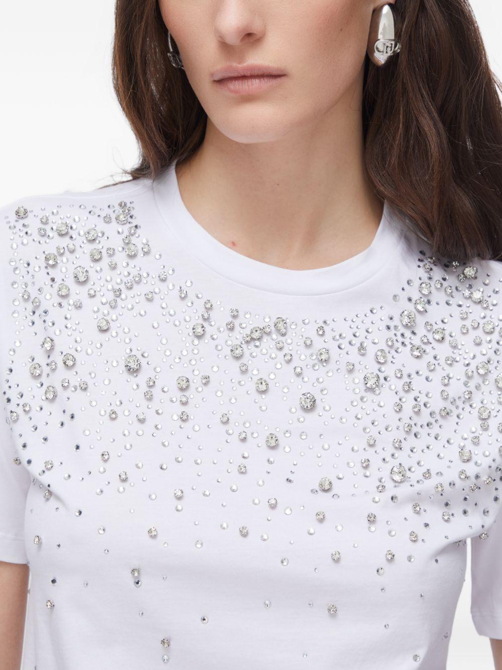 LIUJO T-shirt in cotone bianco con strass 