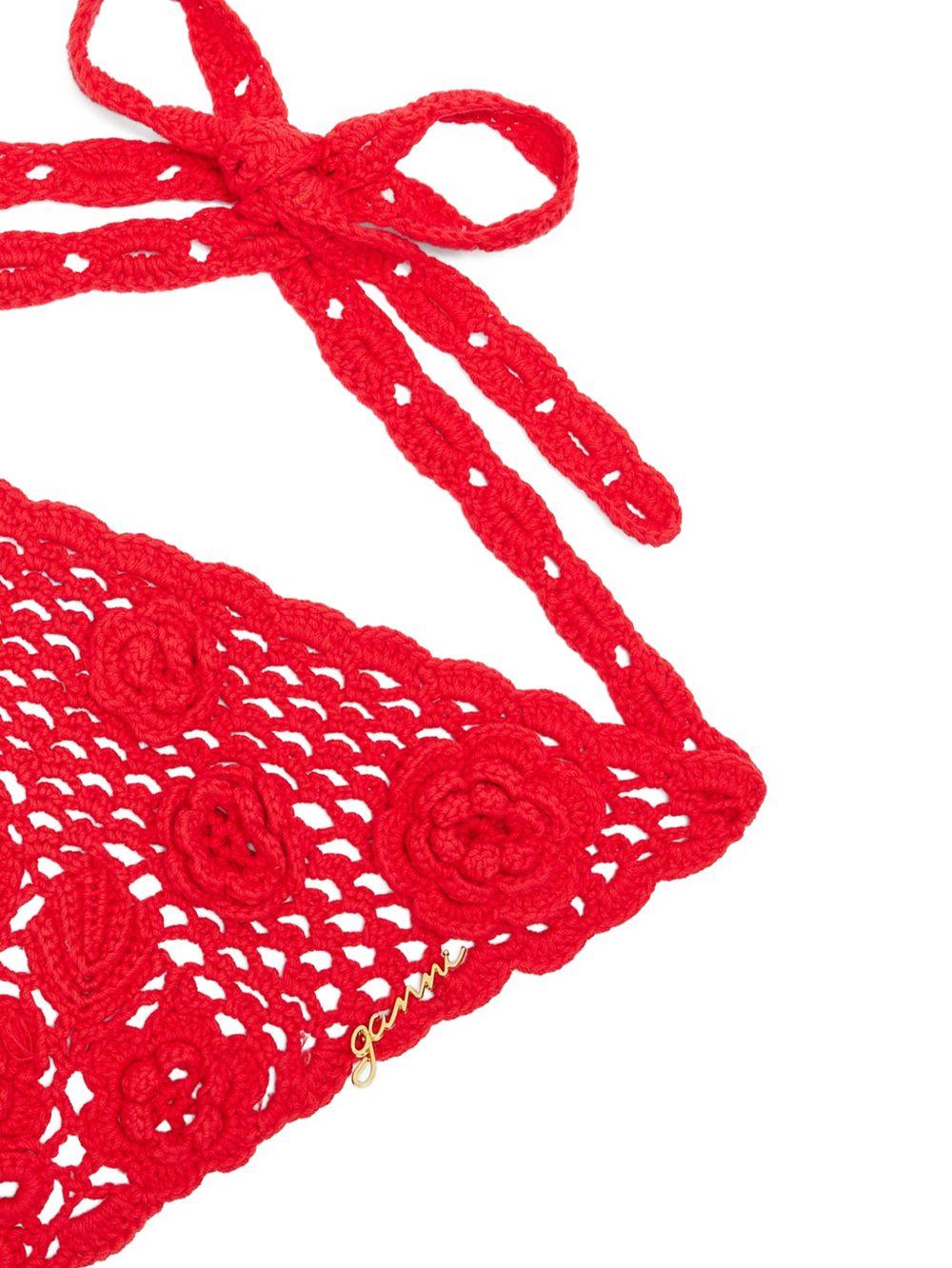 GANNI Foulard per la testa in cotone crochet rosso 