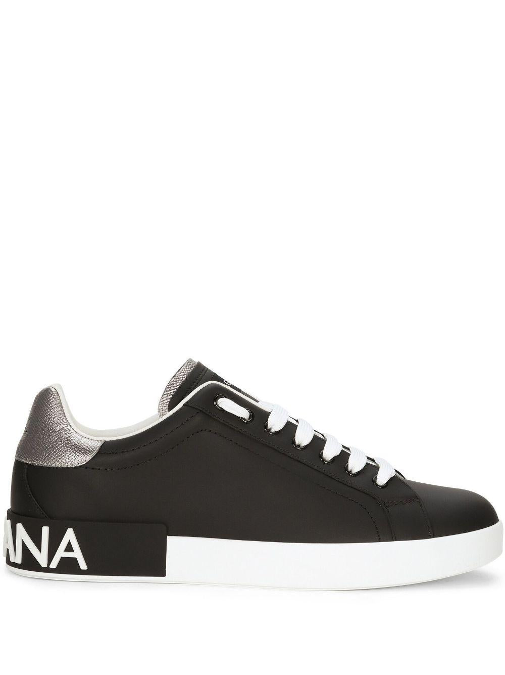 DOLCE e GABBANA Sneakers Portofino in pelle nera e argento 