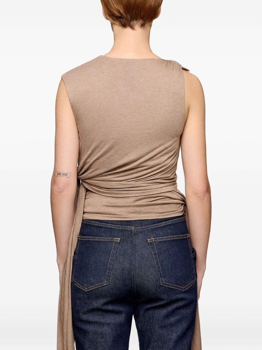 GANNI Top beige con lacci 