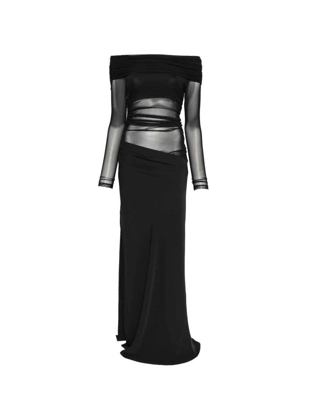 ELEH Abito lungo nero con scollo bardot 