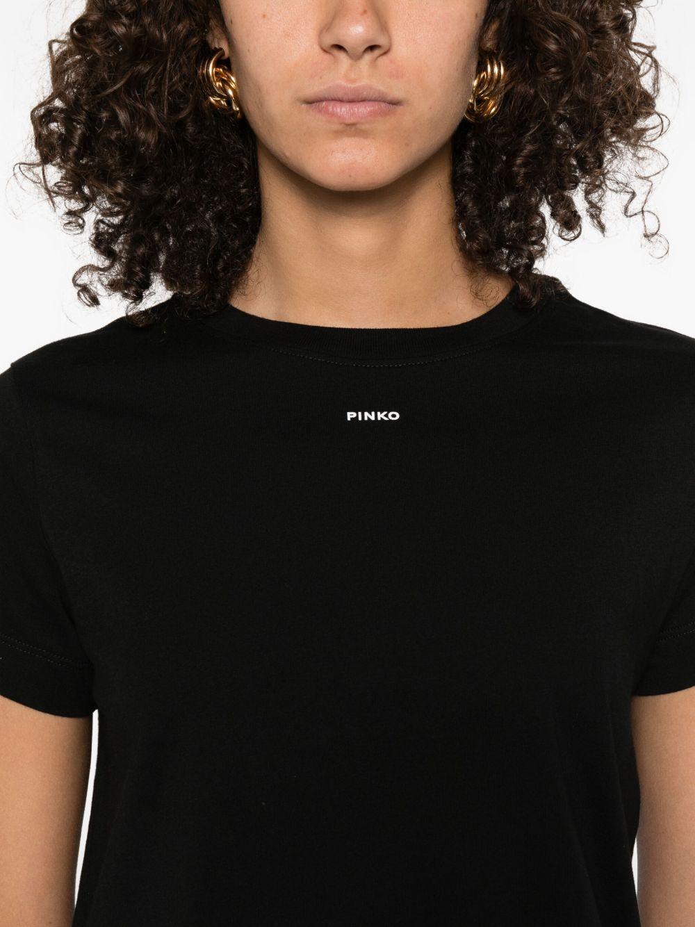 PINKO T-Shirt girocollo in cotone nero con logo<BR/> 