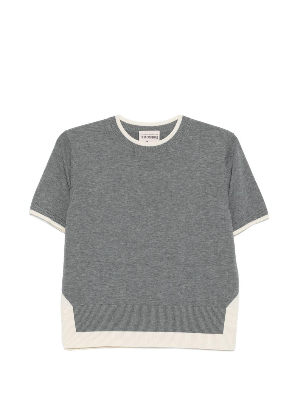SEMICOUTURE Maglia Leya in cotone grigio a maniche corte 