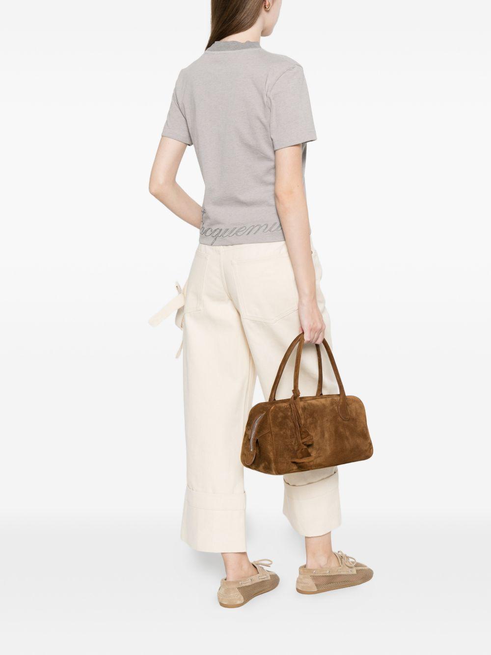 JACQUEMUS T-shirt grigia con scollo rotondo e ricamo logo 