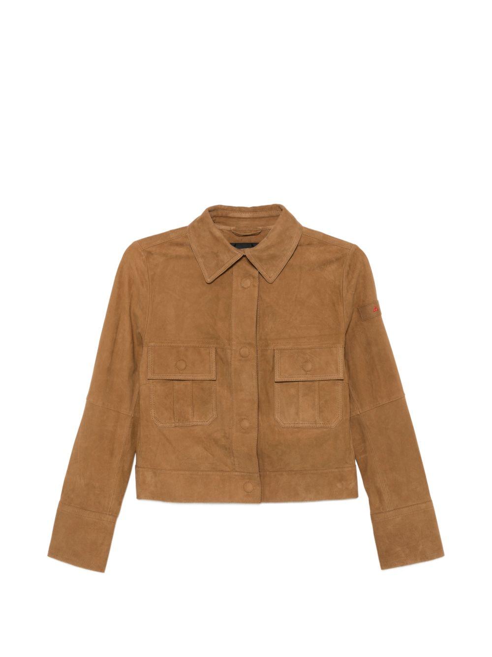 PEUTEREY Giacca in pelle scamosciata cammello con tasche frontali 