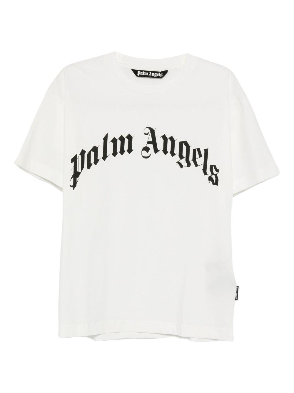PALM ANGELS T-shirt in cotone bianco con logo nero 
