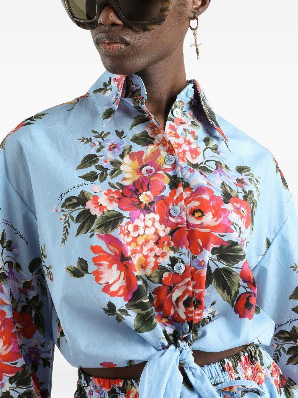 DOLCE e GABBANA Camicia corta celeste con stampa floreale 