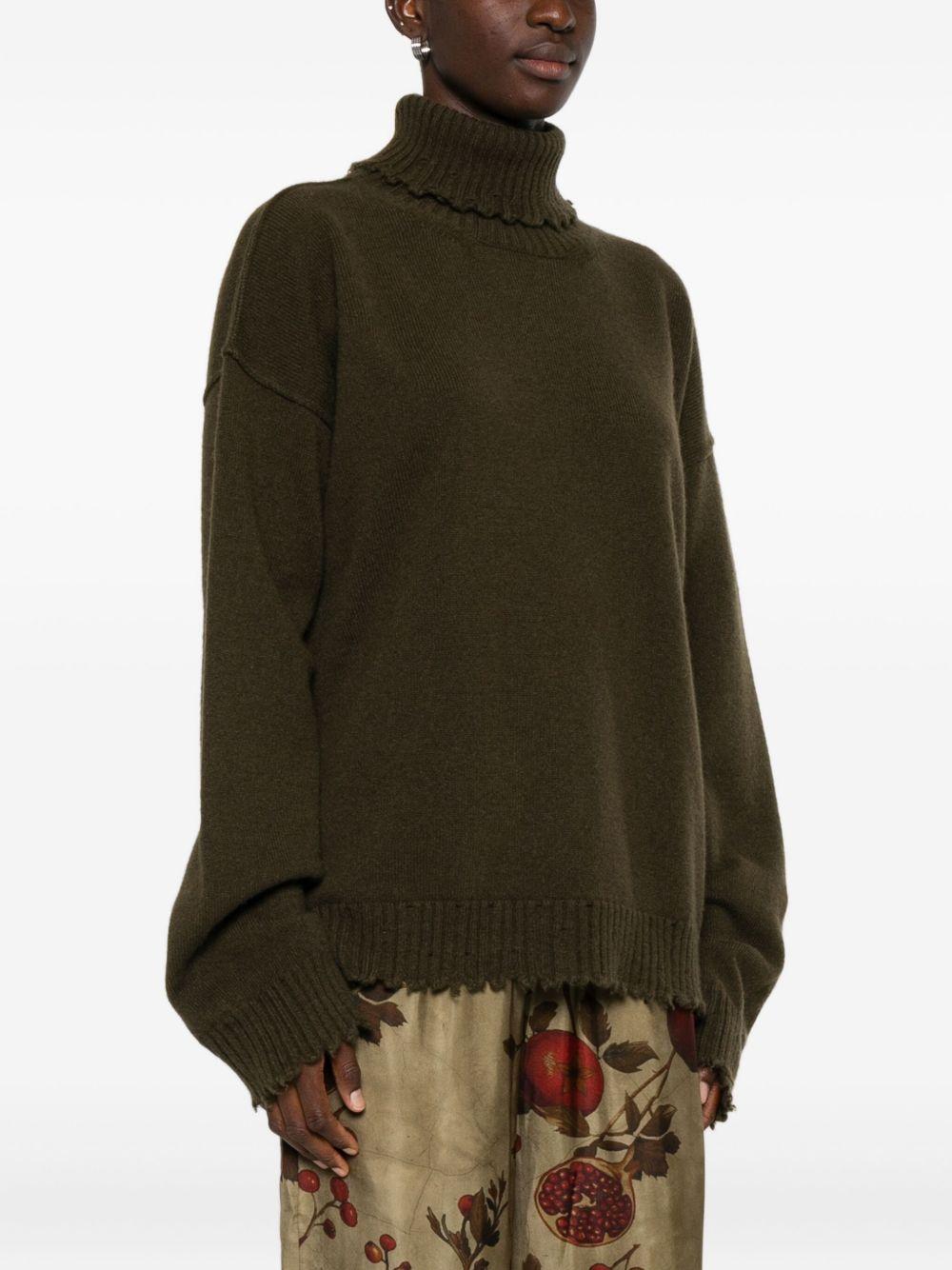 UMA WANG Maglione a collo alto in cashmere verde militare 