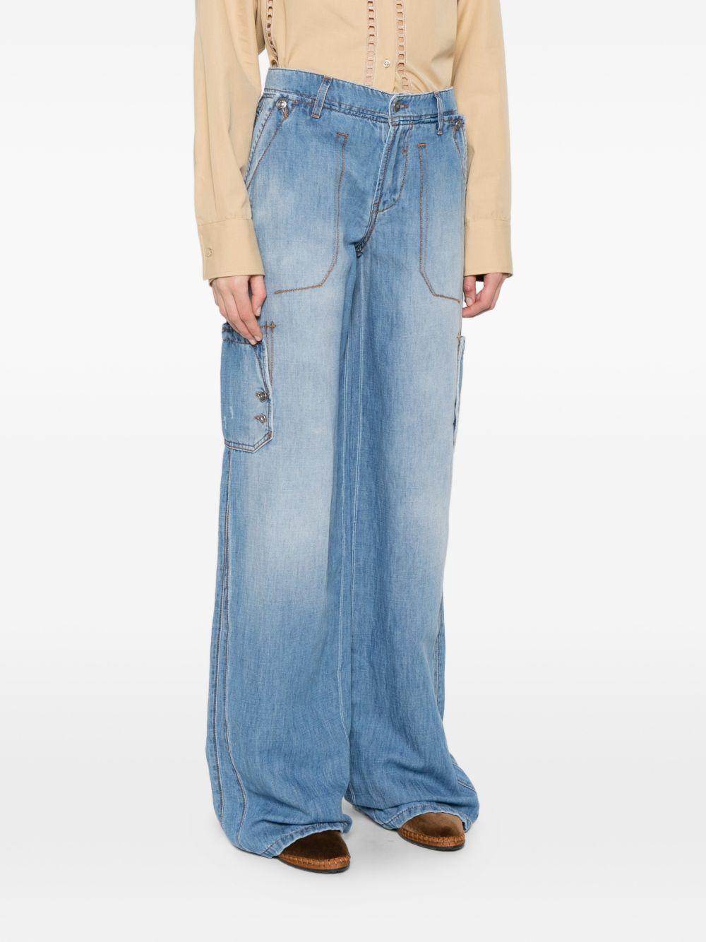 ERMANNO SCERVINO Jeans a gamba larga con tasche a toppa in denim blu 