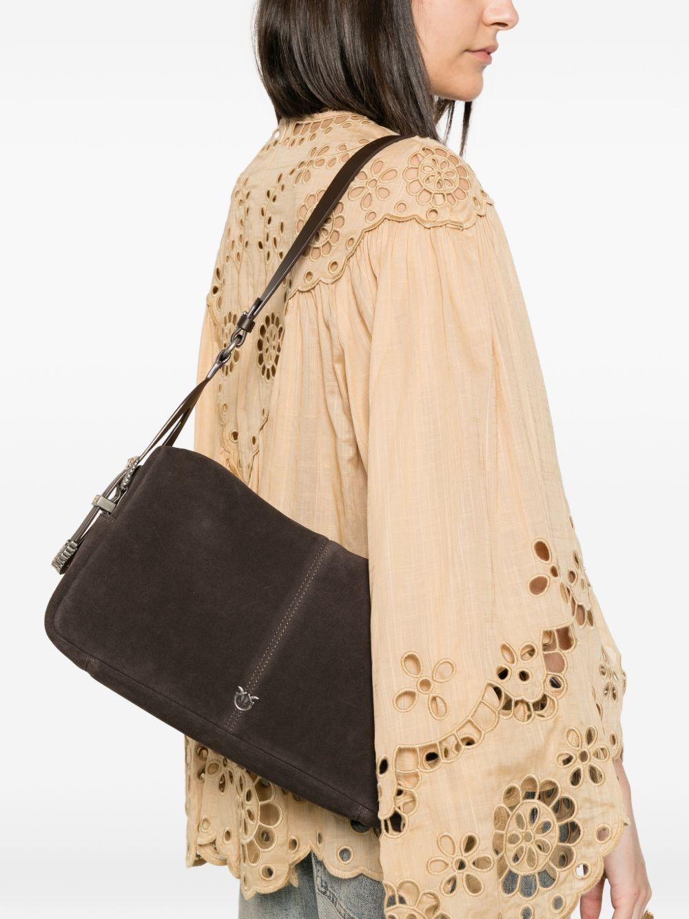 PINKO Borsa a spalla Classic Suede con logo marrone scuro 