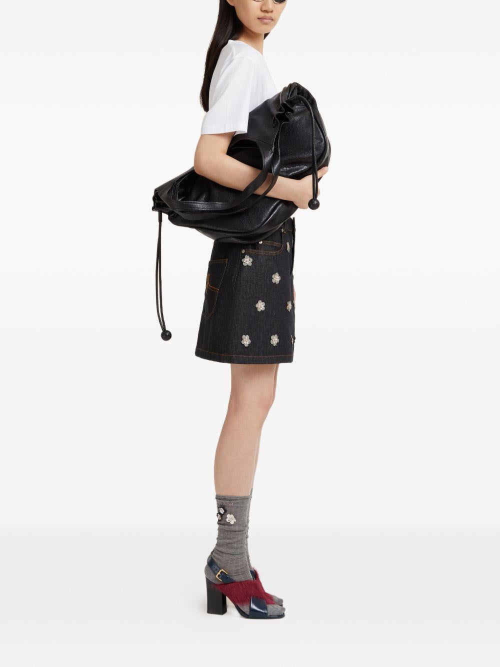 MARNI Mini gonna blu con ricami florali 
