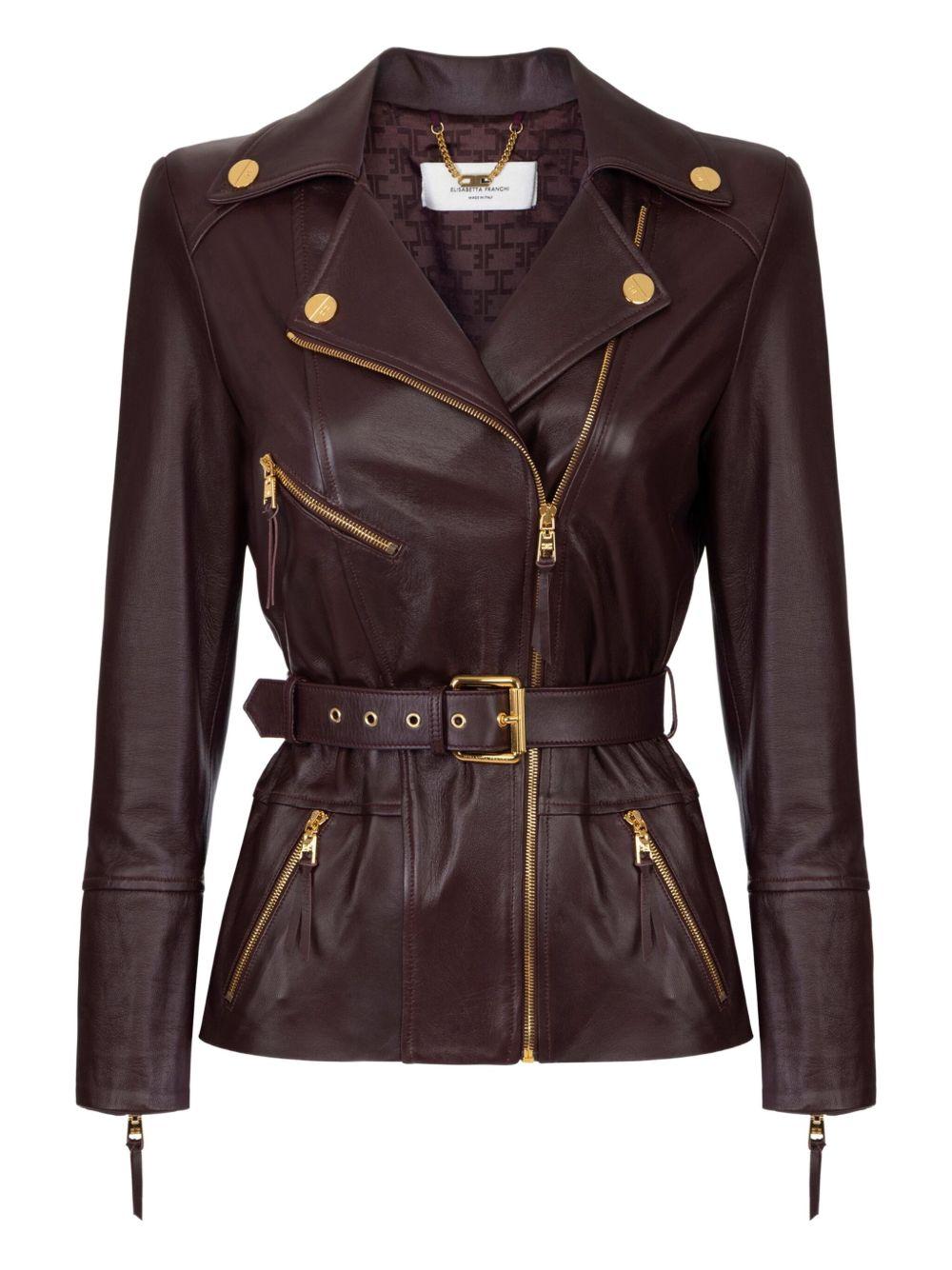 ELISABETTA FRANCHI Chiodo biker in pelle di agnello bordeaux 