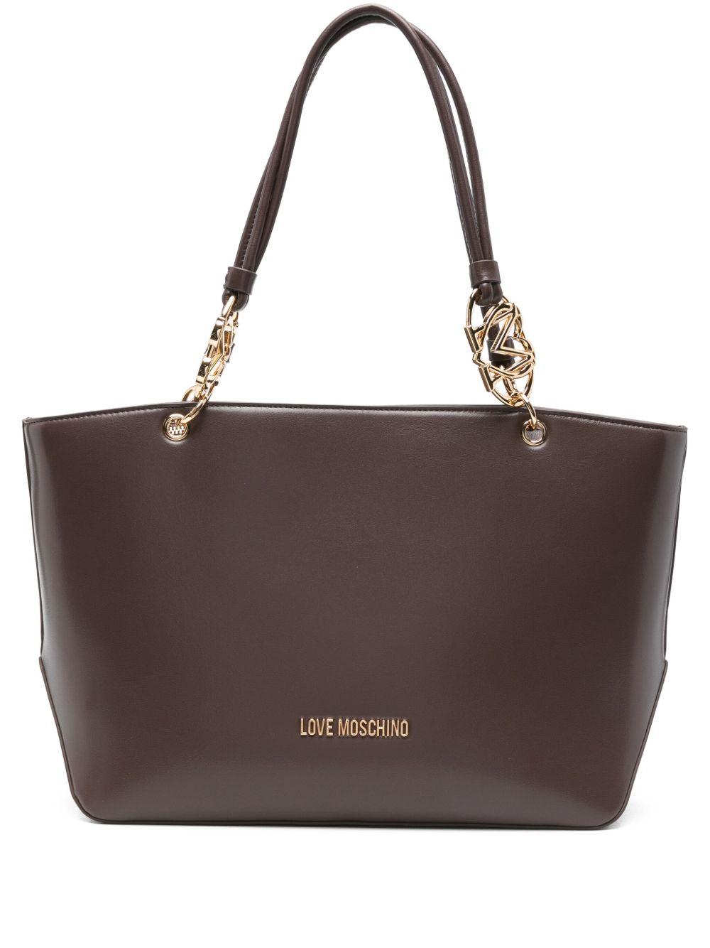 LOVE MOSCHINO Borsa shopping marrone con dettagli logo oro 