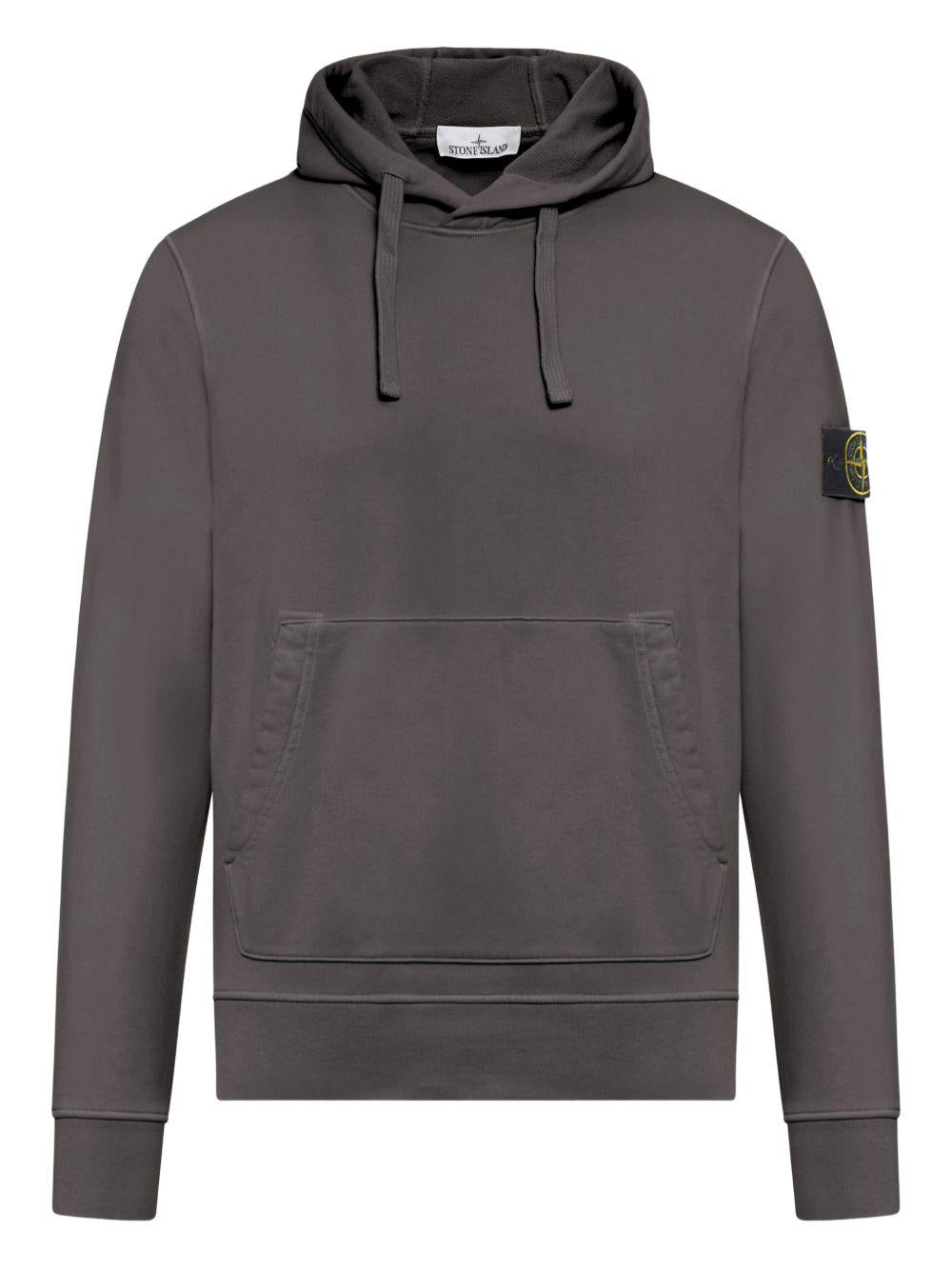 STONE ISLAND Felpa in cotone grigio con cappuccio 