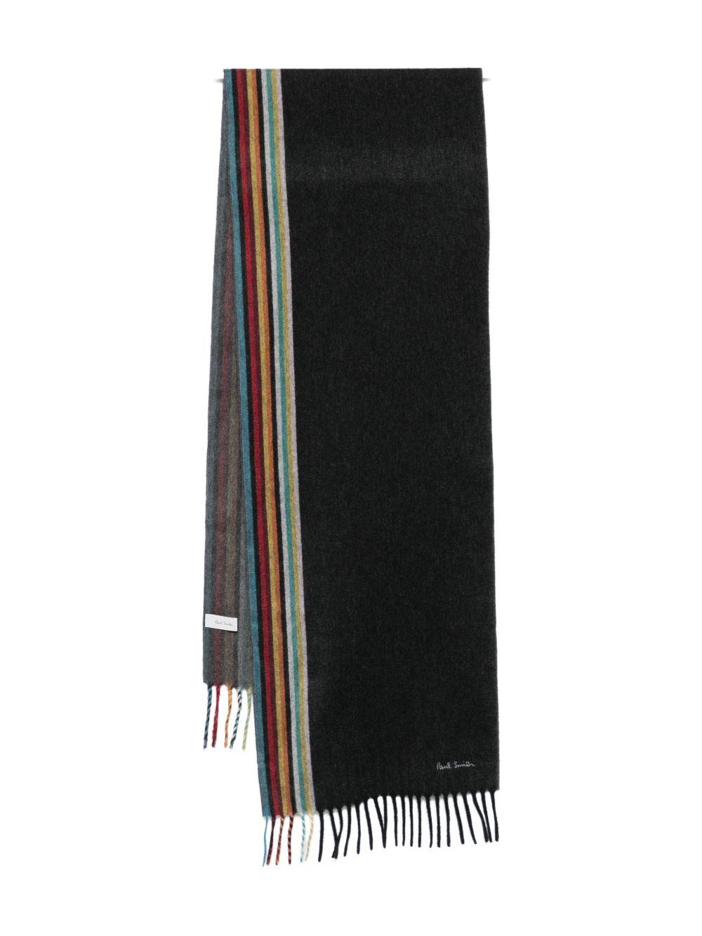 PAUL SMITH Sciarpa in cashmere nero con strisce colorate 