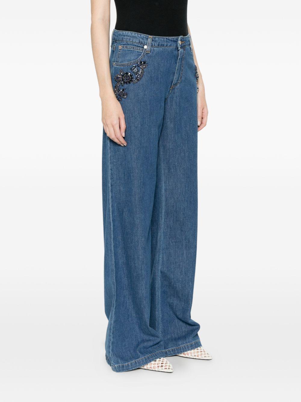 ERMANNO FIRENZE Jeans ampi con ricamo florale e strass 