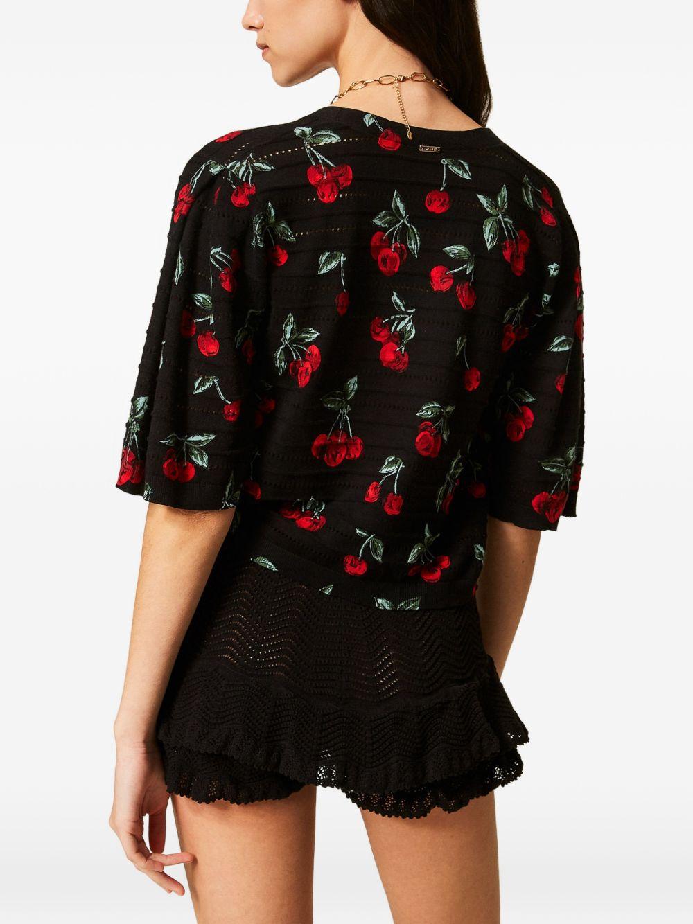 TWINSET Blusa in cotone nero con ciliegie 